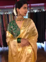 Yellow Tissue Silk Saree with Gold Zari Border