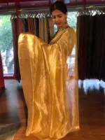 Yellow Tissue Silk Saree with Gold Zari Border - Image 6