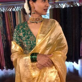 Yellow Tissue Silk Saree with Gold Zari Border
