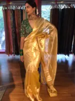 Yellow Tissue Silk Saree with Gold Zari Border - Image 5