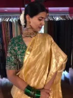 Yellow Tissue Silk Saree with Gold Zari Border - Image 3