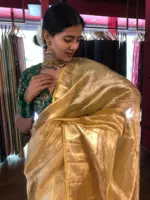 Yellow Tissue Silk Saree with Gold Zari Border - Image 8