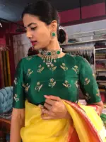 Green Silk Embroidered Blouse - Image 2
