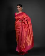 Pink Banarasi Silk Saree with Gold Zari Weaves - Image 3