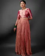 Pink Crushed Tissue Lehenga Set (Set of 2)