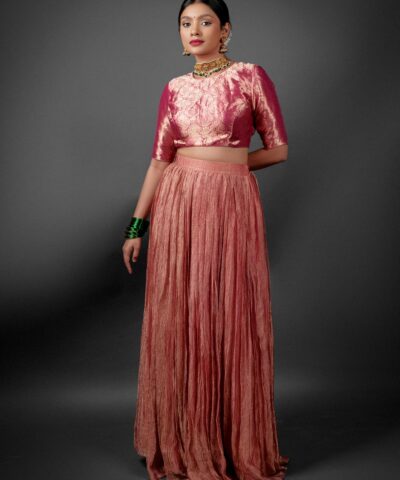 Pink Crushed Tissue Lehenga Set (Set of 2)