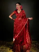 Maroon Tissue Silk Dupatta with Gold Zari Buttis - Image 4