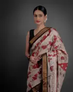 Red Kalamkari Printed Mangalagiri Silk Saree