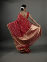 Scarlet Red Dual Tone Tissue Silk Saree highlighted with Gota Detailing - Image 5
