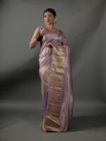 Lavender Tissue Silk Saree with Gold Zari Border - Image 5