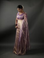 Lavender Tissue Silk Saree with Gold Zari Border - Image 2