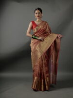 Red Crushed Tissue Silk Saree - Image 2