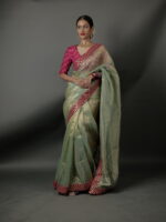 Sea Green Tissue Silk Saree highlighted with sequins Embroidered - Image 3