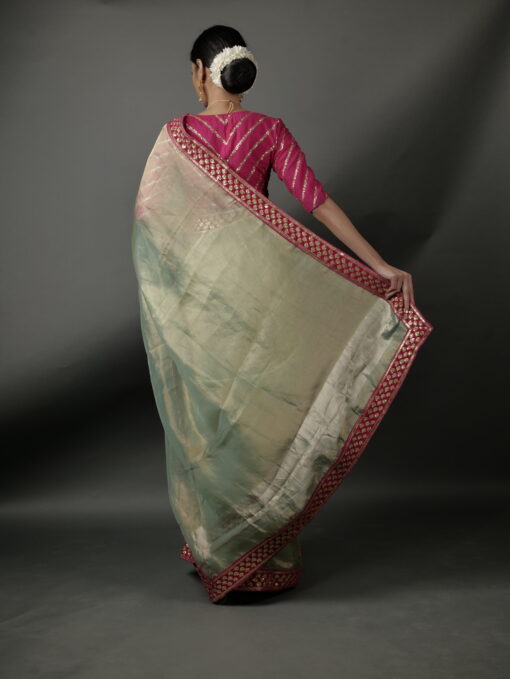 Sea Green Tissue Silk Saree highlighted with sequins Embroidered - Image 4