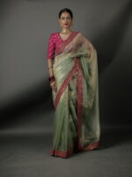 Sea Green Tissue Silk Saree highlighted with sequins Embroidered - Image 2