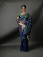 Peacock Dual Tone Tissue Silk Saree highlighted with Zari Motifs and Gota Border - Image 2