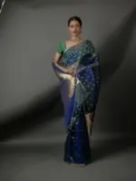 Peacock Dual Tone Tissue Silk Saree highlighted with Zari Motifs and Gota Border - Image 2
