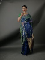 Peacock Dual Tone Tissue Silk Saree highlighted with Zari Motifs and Gota Border - Image 3