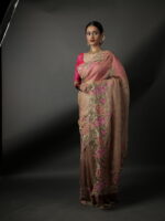 Beige Crushed Tissue Silk Saree highlighted with Cutwork Embroidery - Image 2