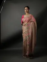 Beige Crushed Tissue Silk Saree highlighted with Cutwork Embroidery - Image 2