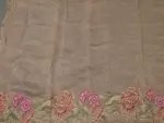 Beige Crushed Tissue Silk Saree highlighted with Cutwork Embroidery - Image 6