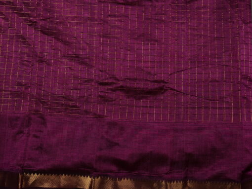 Front view of a model showcasing a Magenta Handwoven Mangalagiri Silk Saree, Suitable For Housewarming (Griha Pravesh) By Mirra Clothing