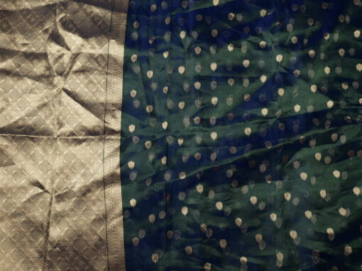 Peacock Dual Tone Tissue Silk Saree highlighted with Zari Motifs and Gota Border - Image 4