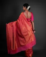 Pink Banarasi Silk Saree with Gold Zari Weaves - Image 4