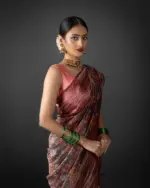 Maroon Printed Tissue Silk Saree - Image 4