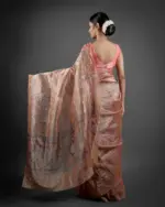 Peach Printed Crushed Tissue Silk Saree - Image 5
