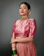 Pink Crushed Tissue Lehenga Set (Set of 2) - Image 3