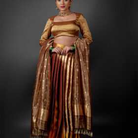 Molten Gold Tissue Silk Half Saree Set with Tissue Silk Dupatta (Set of 3)