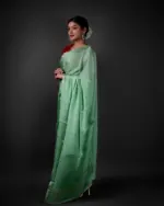 Sea Green Chiffon Silk Saree - Image 3
