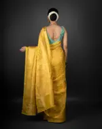 Yellow Crushed Tissue Silk Saree highlighted with Gold Zari Weaves - Image 4