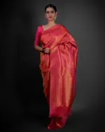 Pink Banarasi Silk Saree with Gold Zari Weaves - Image 2