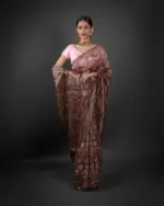 Brown Printed Crushed Tissue Silk Saree - Image 2