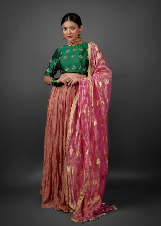 Crushed Tissue Silk Lehenga set by Mirra Clothing