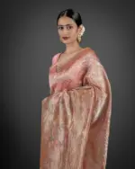 Peach Printed Crushed Tissue Silk Saree - Image 2