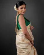 Ivory Handwoven Chequered Mangalagiri Silk Saree - Image 2