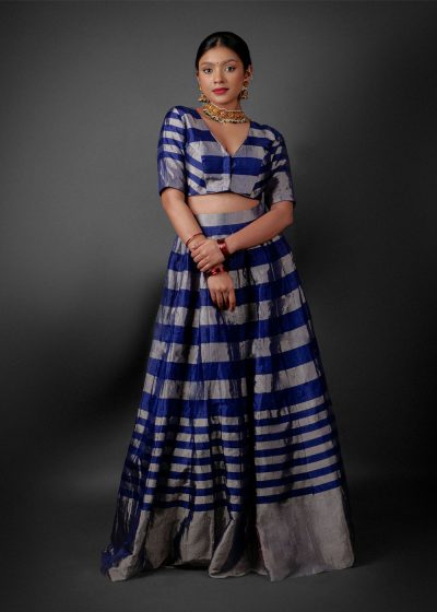 Blue Tissue SIlk Lehenga by Mirra Clothing