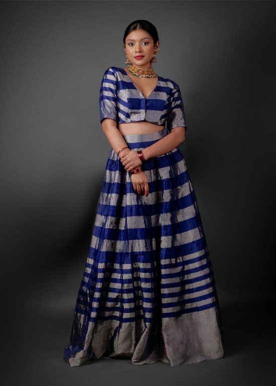 Blue Tissue SIlk Lehenga by Mirra Clothing