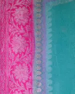 Mint Blue Pure Khaddi Banarasi Silk Saree in Chiffon woven in Silver Zari - Image 5