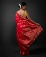 Peachy Red Banarasi Silk Saree Highlighted with Embroidery - Image 4
