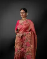 Pink Crushed Tissue Silk Saree with Cutwork Embroidery