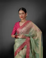 Sea Green Tissue Silk Saree highlighted with sequins Embroidered