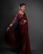 Brown Chiffon Saree with Badla work - Image 2