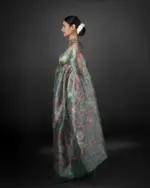 Green Printed Crushed Tissue Silk Saree - Image 3