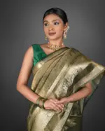 Olive Green Crushed Tissue Silk Saree