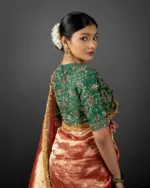 Red Dual Tone Tissue Silk Saree highlighted with Gota Detailing - Image 4