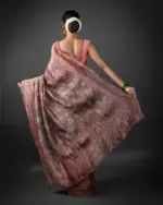 Maroon Printed Tissue Silk Saree - Image 3